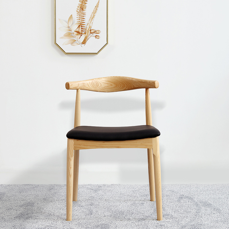 Combination Modern Hans Wegner PU Leather Wooden Frame Dining Restaurant Wooden Dining Chair and OX Horn Chair or Cow Horn Chair