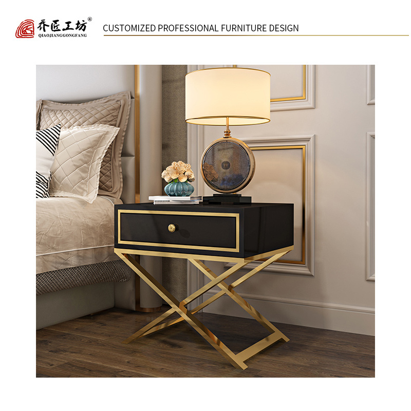 Modern 304 Stainless Steel Bedside Table Luxury Nightstand Gold Bedroom Hotel Nightstands