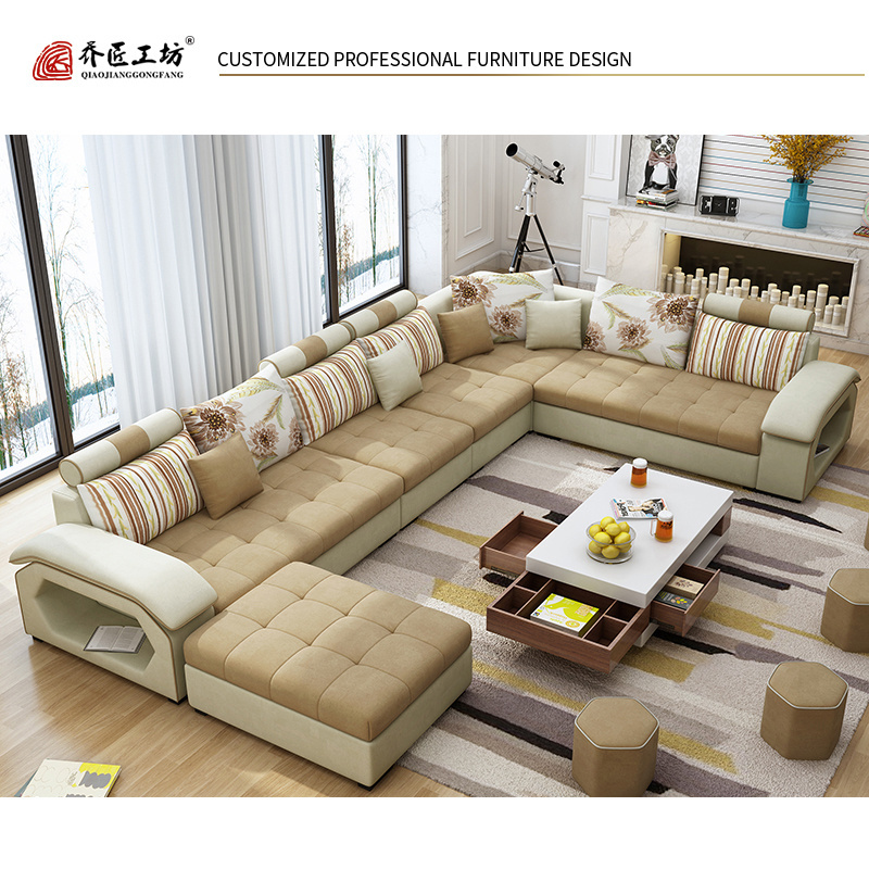 Home Furniture Functional Fabric Recliner U-shaped Leather Couch Living Room Sofa 7 Seater Sofa Set