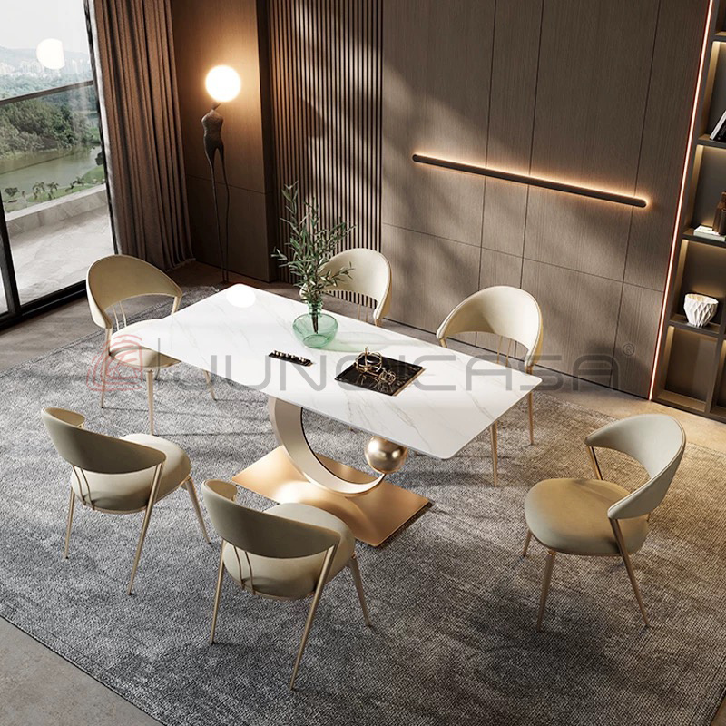 New Design Home Dining Room Dining Table Set 8 Seat Modern Marble Dining Table And Chair With Metal Base