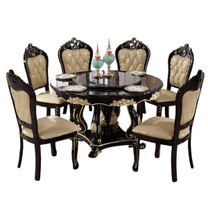 Dining Room Furniture European Style Carving Dining Set Table Wooden Round Dining Table With Chairs