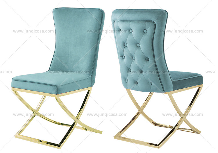 Dining Room Furniture Upholstered High Back Green Velvet Chair Steel restaurant Chair luxury wedding event chair