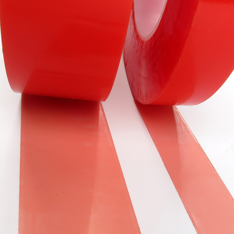 Red Film PET Tape Super Strong Solvent Acrylic Glue Double Sided Clear Customized Polyester Tape