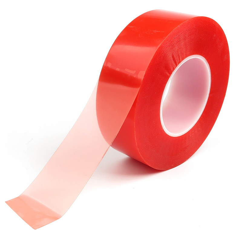 Red Film PET Tape Super Strong Solvent Acrylic Glue Double Sided Clear Customized Polyester Tape