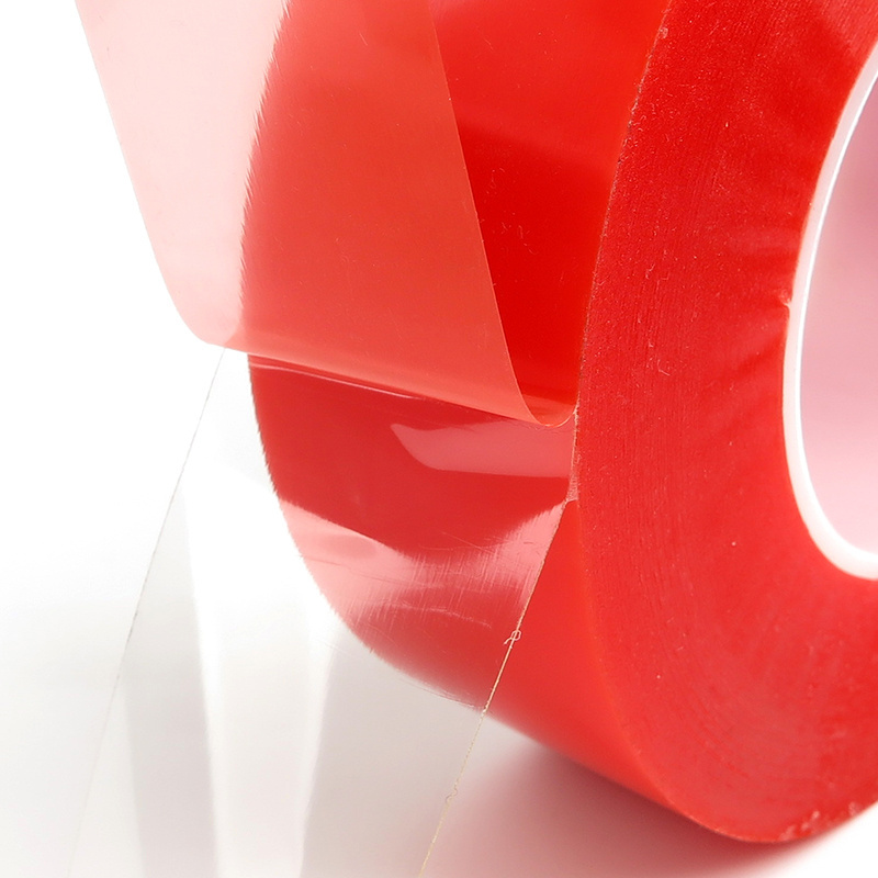 Red Film PET Tape Super Strong Solvent Acrylic Glue Double Sided Clear Customized Polyester Tape