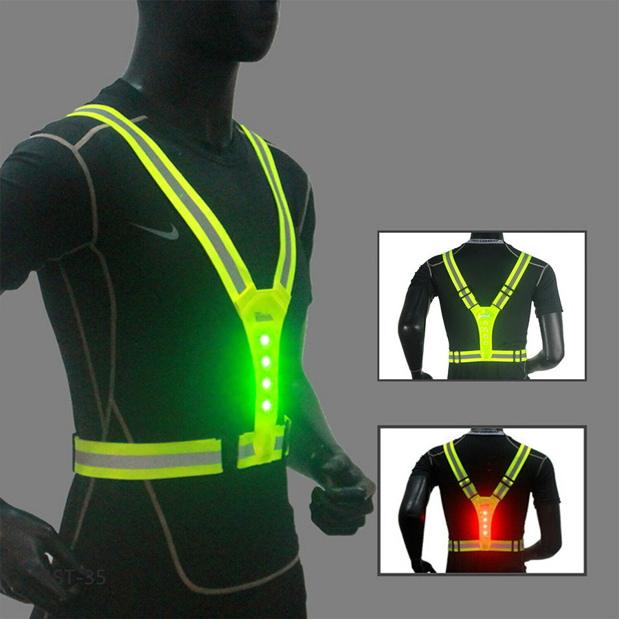 Hi Vis Bright Colored LED Reflective Vest with Logo Added Red Flashing Lights Signal in Back Running Safety Vests for Runners