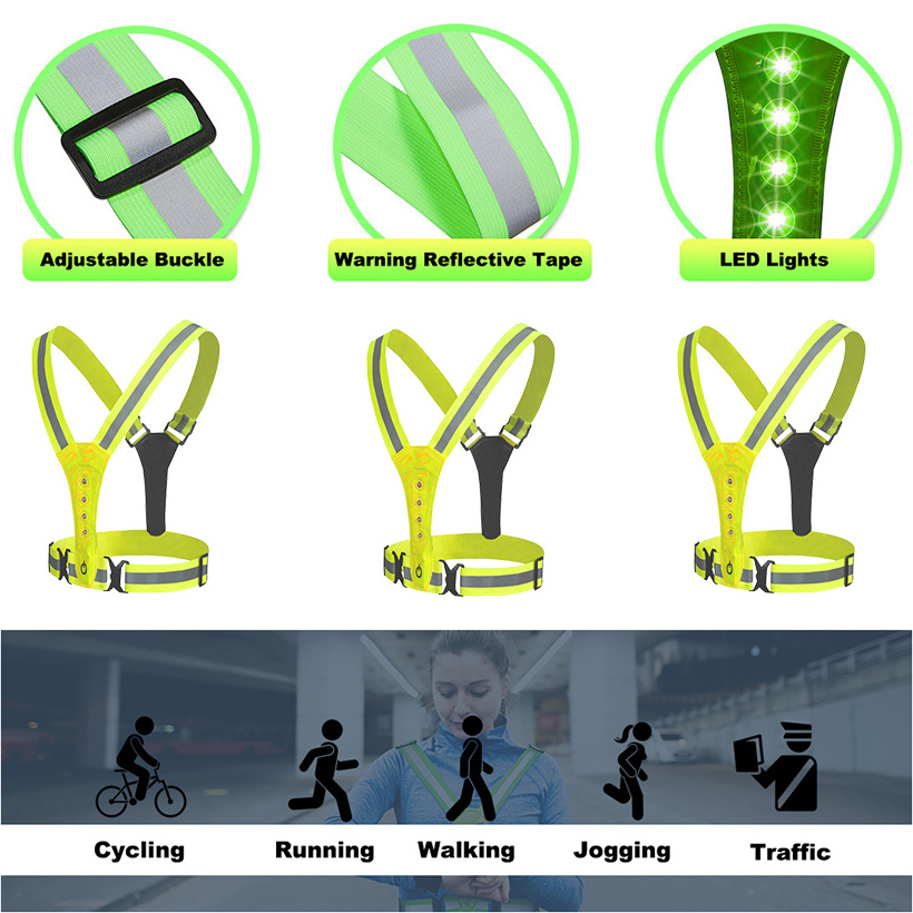 High Visibility LED Reflective Vests for Ladies Flashing Bike Vest Safety for Cycling LED Blinking Light Safety Vest for Men