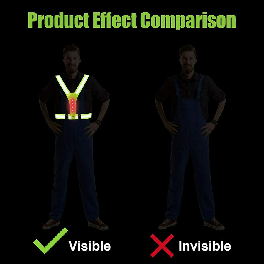 Hi Vis Bright Colored LED Reflective Vest with Logo Added Red Flashing Lights Signal in Back Running Safety Vests for Runners