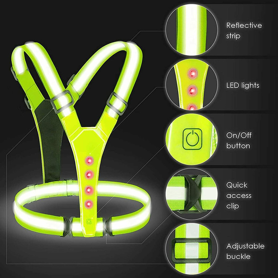 Night Running Walking Illuminated Safety Vest with Logo USB Rechargeable Hi Vis Flashing LED Traffic Reflective Safety Vests