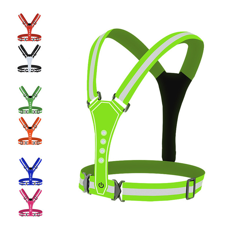 2023 High Visibility LED Sport Safety Vests Belt with LED Flash Light Signal Bicycle Running Safety Reflective Chest Vest with L