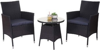 Small Rattan Round Table and 2 Chairs Set for Balcony Furniture/ 2 Seaters Garden Furniture with Round Coffee Table