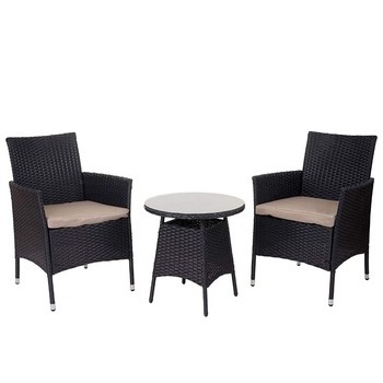 Small Rattan Round Table and 2 Chairs Set for Balcony Furniture/ 2 Seaters Garden Furniture with Round Coffee Table