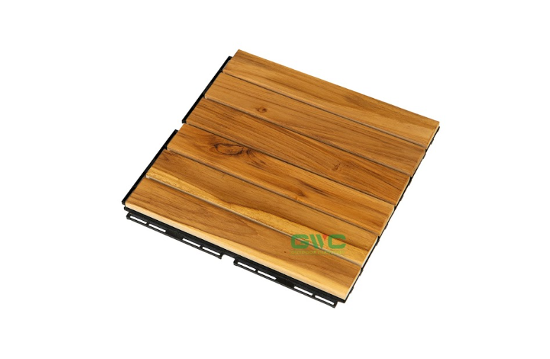 Teak Interlocking Deck Tile for Outdoor Furniture Size 30x30 cm DIY Install without tools wood deck tile patio balcony