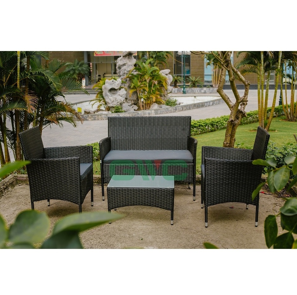 KD design cheap 4 pcs outdoor patio garden furniture black rattan wicker sofa with Coffee Table Bistro Set