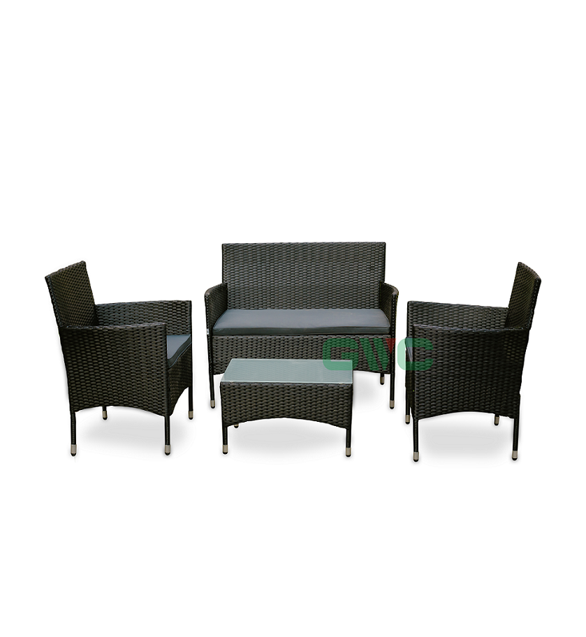 Patio Sofa Set 4 Pcs Outdoor Furniture Set PE Rattan Wicker Cushion Outdoor Garden Sofa Furniture with Coffee Table Bistro Sets