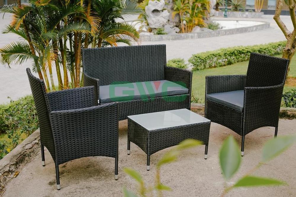 KD design cheap 4 pcs outdoor patio garden furniture black rattan wicker sofa with Coffee Table Bistro Set