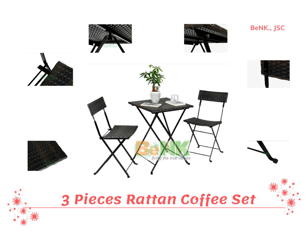 Saving Place Patio 3 Pieces PE Rattan Wicker Coffee Bistro Set / Small Garden Wicker Table and Chair Set