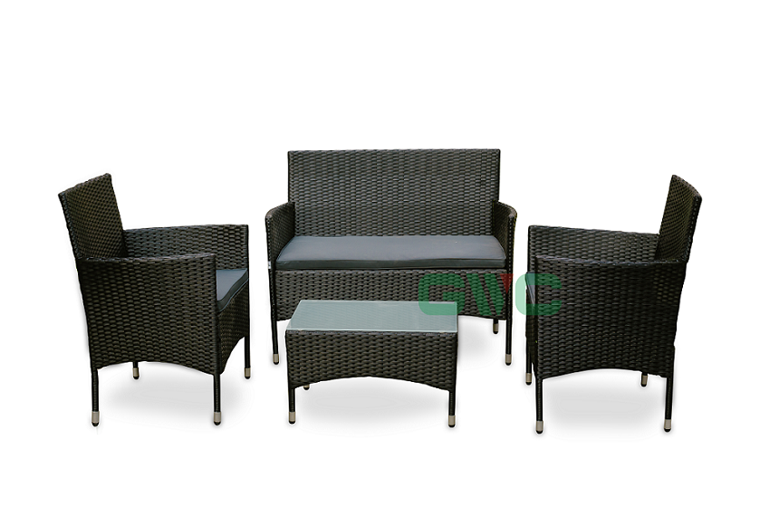 KD design cheap 4 pcs outdoor patio garden furniture black rattan wicker sofa with Coffee Table Bistro Set