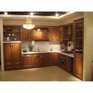 Factory HOT SALE Wood Material and Melamine Board solid wood Door Material natural style small kitchen cabinets