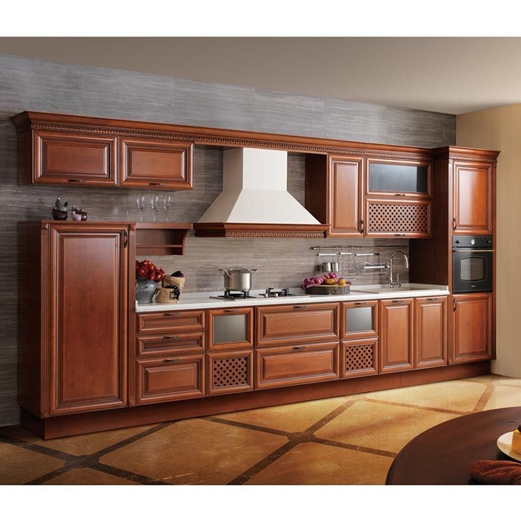 Modern hanging+base small commercial kitchen cabinet designs High-End European Modern Solid Wood Kitchen Cabinets