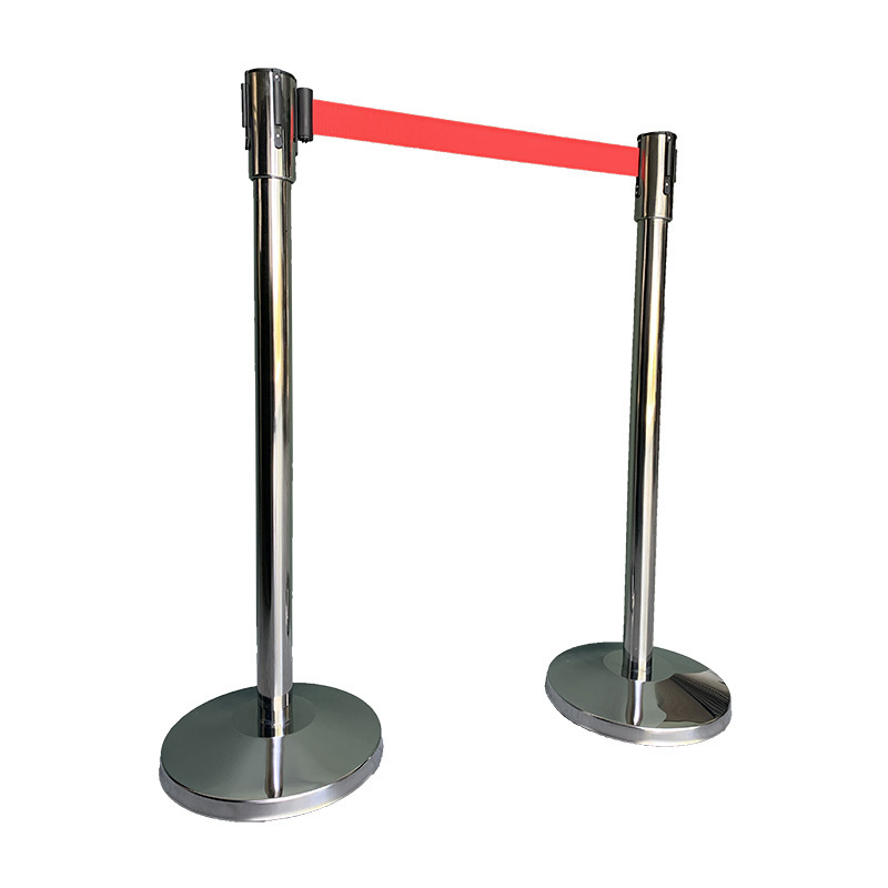 Restaurant Queue Master Barrier Stand with Retractable Belt Stainless Steel Crowd Control Barrier Chrome Post wi