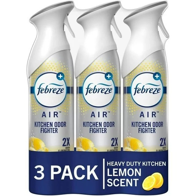 Febreze Air Effects Spray, Kitchen Odor Fighter Air Freshener Lemon Scent, 8.8 oz. Aerosol Can (Pack of 3)