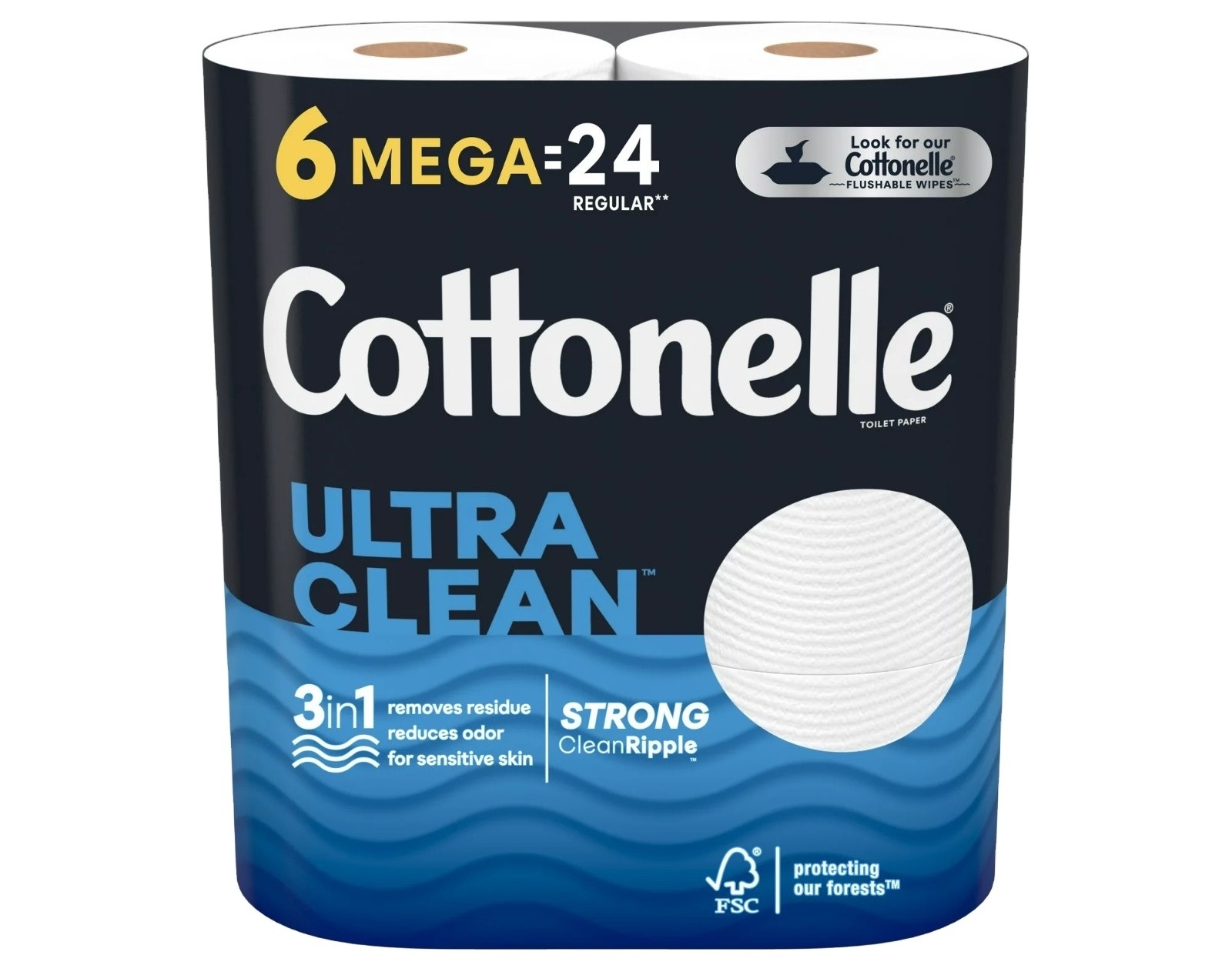 Cottonelle Ultra Clean Toilet Paper, Strong Toilet Tissue, 6 Mega Rolls