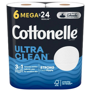 Cottonelle Ultra Clean Toilet Paper, Strong Toilet Tissue, 6 Mega Rolls