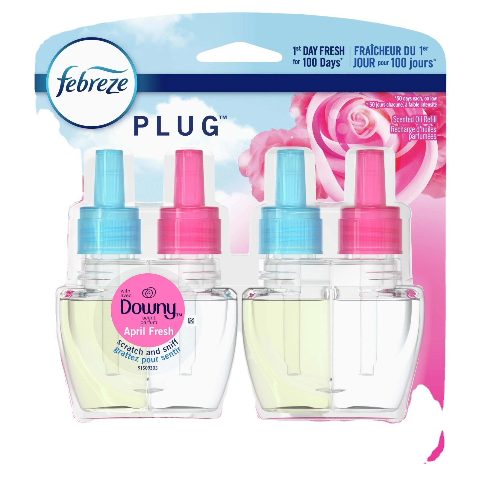 Febreze Odor-Fighting PLUG Air Freshener Refill, Downy April Fresh, (2) .87 fl oz Oil Refills