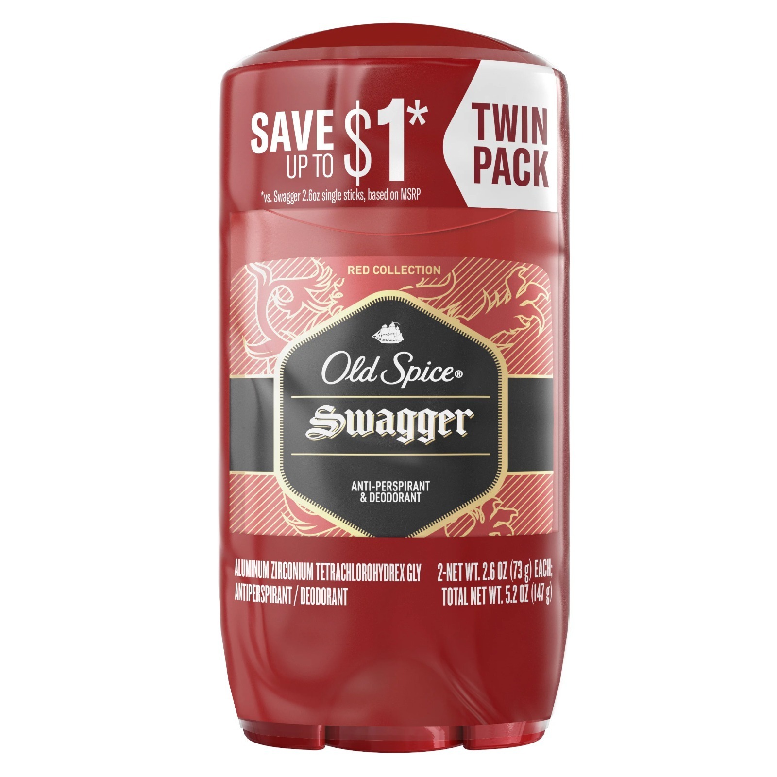 Old Spice Men's Antiperspirant & Deodorant Swagger, 2.6oz Pack of Two