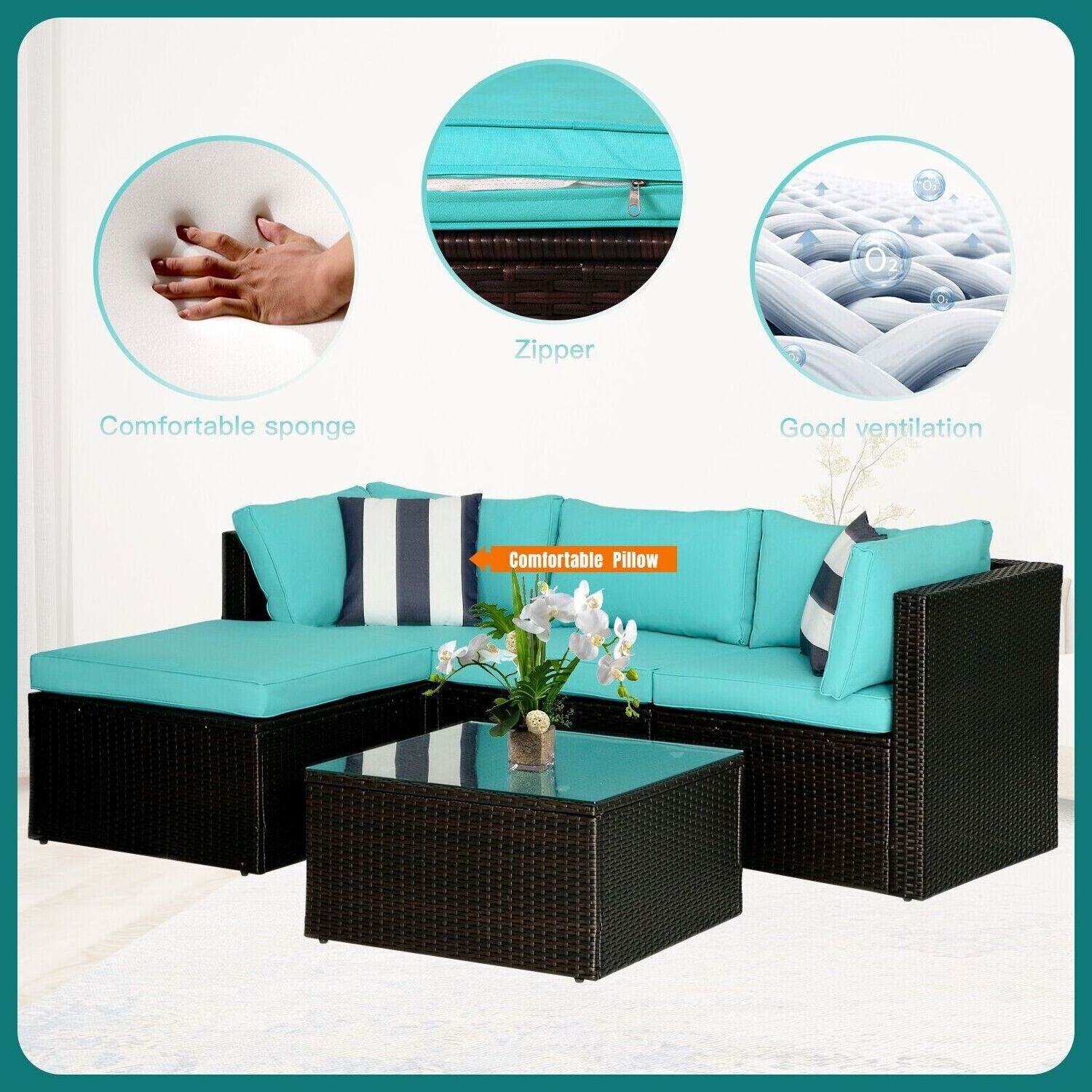 5 Pieces Patio Furniture Sets All Weather Sectional Sofa Modular