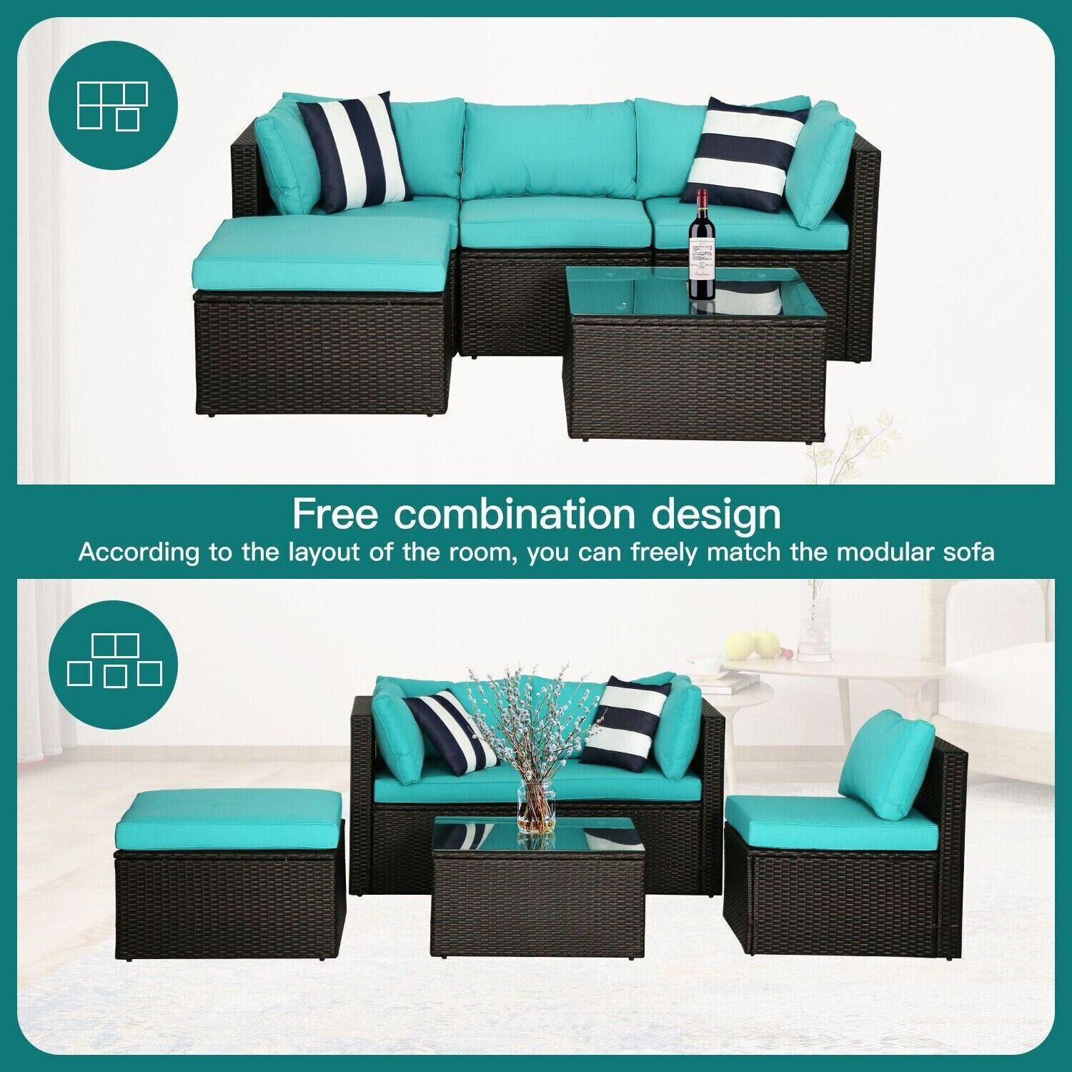 5 Pieces Patio Furniture Sets All Weather Sectional Sofa Modular