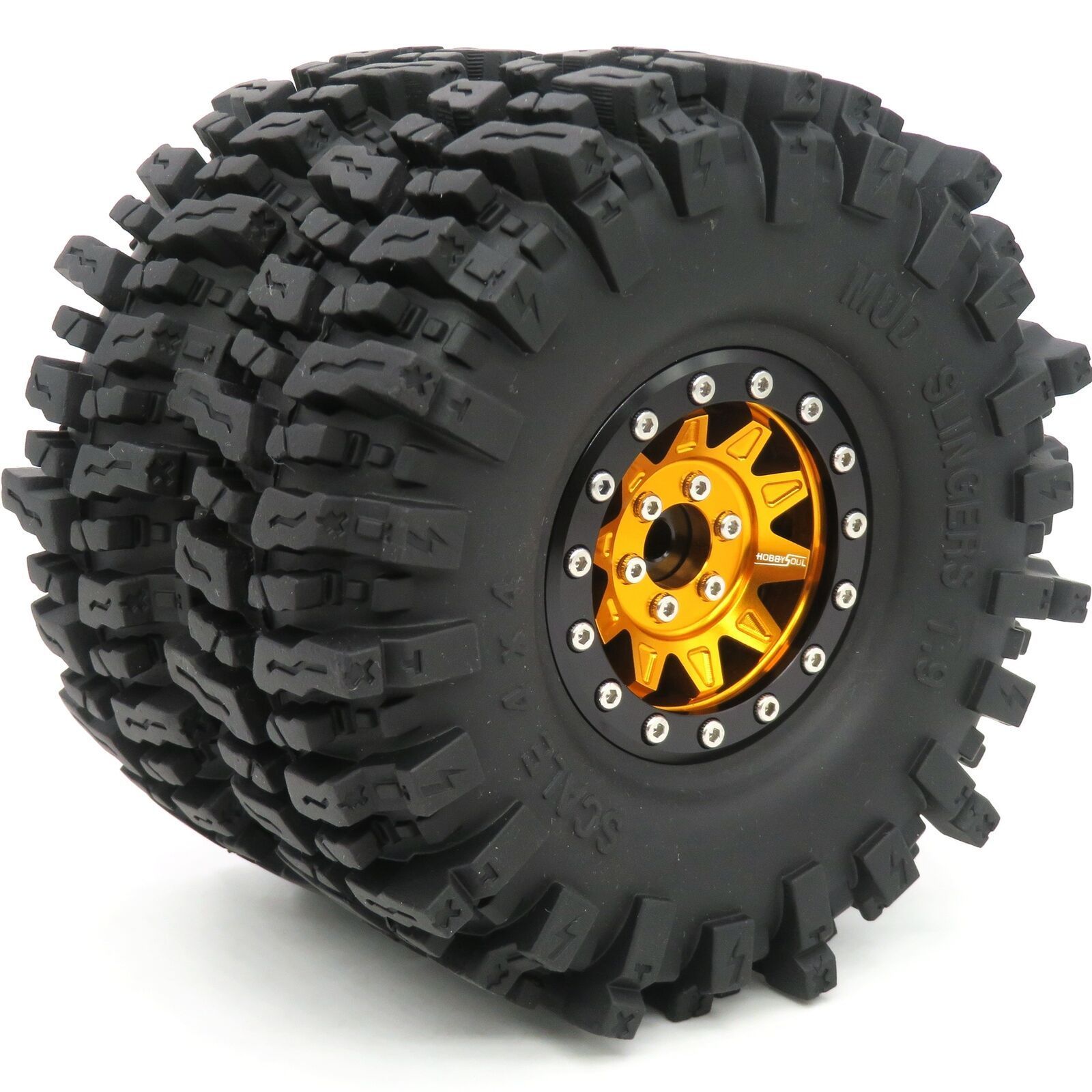 4x RC 1.9 Mud Slingers Tires 120mm & HEAVY 1.9 Beadlock Wheels For 1/10 Crawler