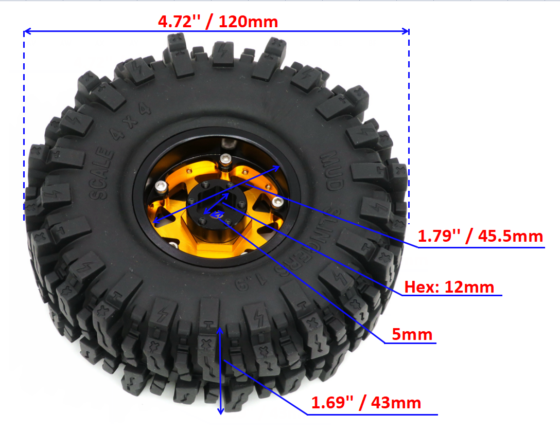 4x RC 1.9 Mud Slingers Tires 120mm & HEAVY 1.9 Beadlock Wheels For 1/10 Crawler