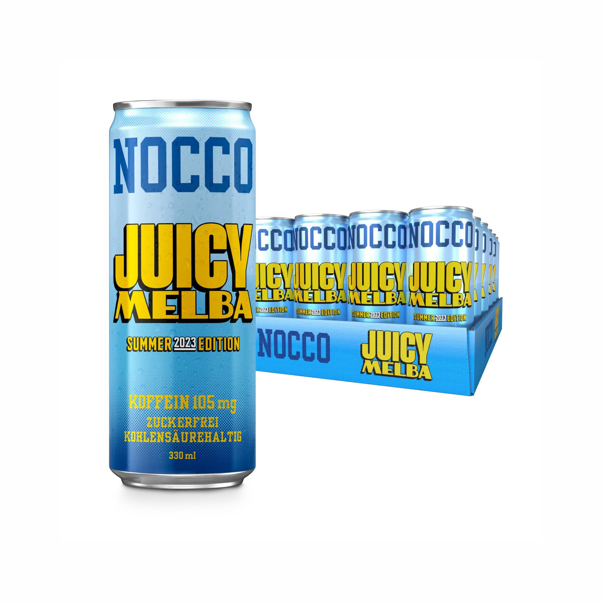 NOCCO BCAA Energy Drink 24 Pack Juicy Razz & Juicy Breeze - 12 Count (Pack of 24) - 180-200mg of Caffeine Sugar Free Energy Drin