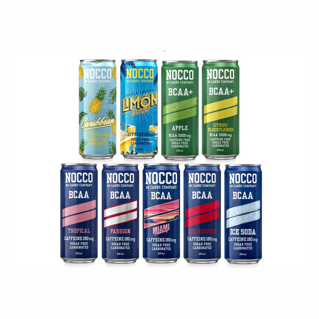 NOCCO BCAA Energy Drink 24 Pack Juicy Razz & Juicy Breeze - 12 Count (Pack of 24) - 180-200mg of Caffeine Sugar Free Energy Drin