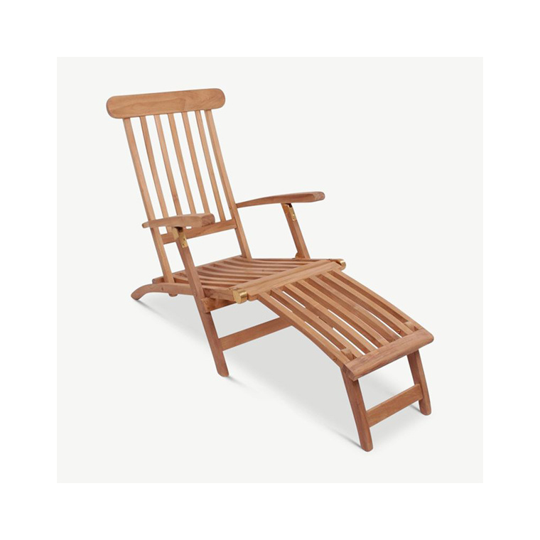 Wholesale Natural Teak Adam Classic Stylish Comfortable Pool Side Parasol Sun Lounger Deck Chair Furniture