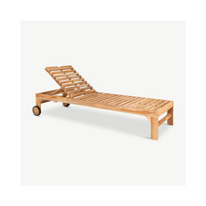 Great Quality Akosia Provide Lumbar Support Comfortable Seat Folding Natural Teak Sun Lounger With Wheels