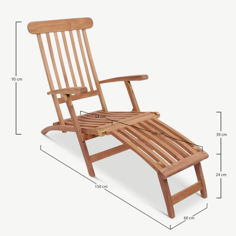 Wholesale Natural Teak Adam Classic Stylish Comfortable Pool Side Parasol Sun Lounger Deck Chair Furniture