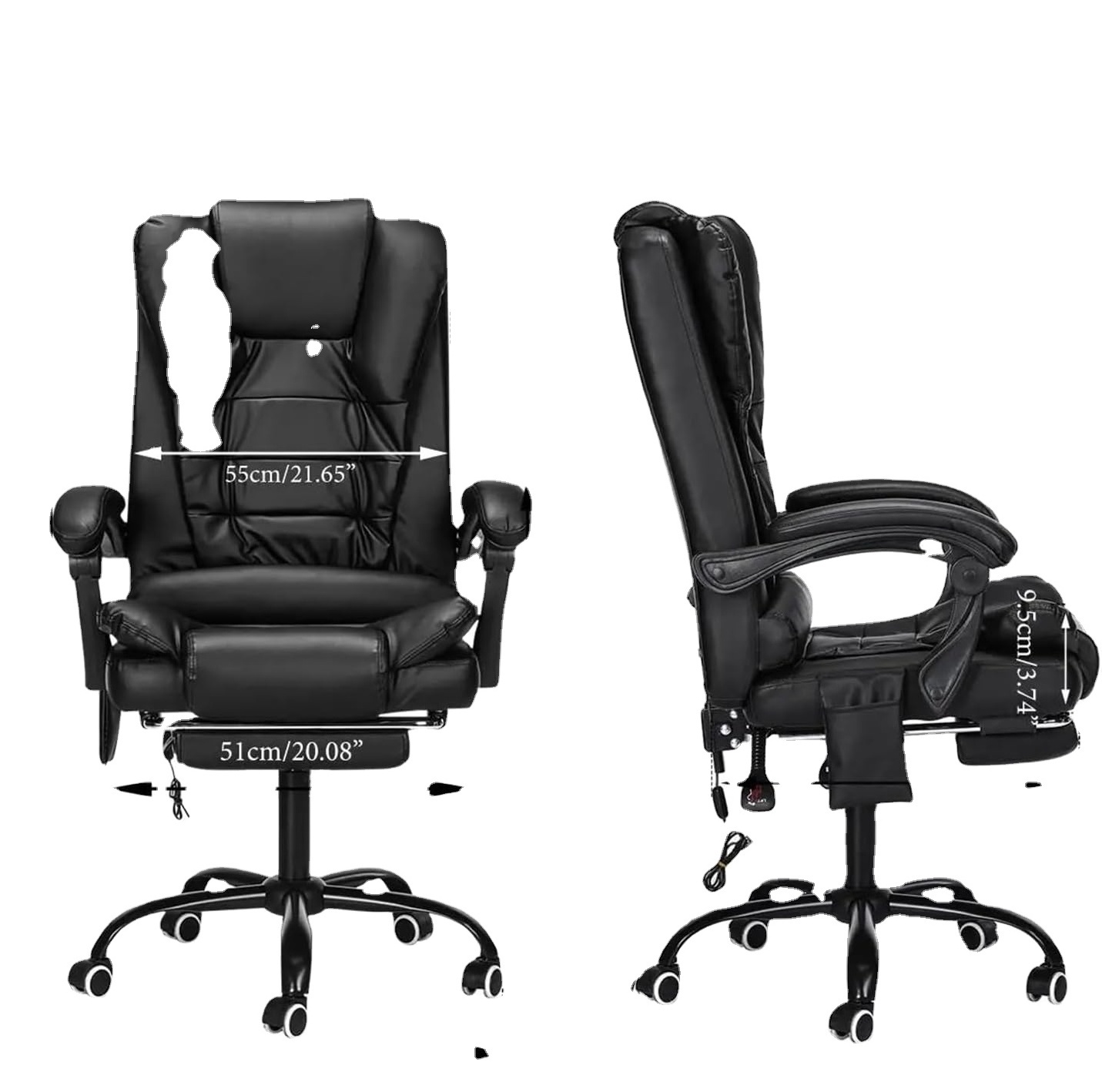 Adjustable Executive Massage Office Chair Reclining High Back Big Tall Leather Ergonomic Swivel Task Chair with Footrest