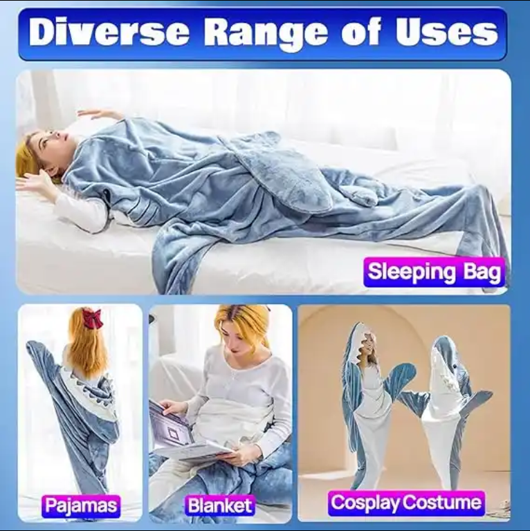 Cozy Wearable Shark Blanket Hoodie Cartoon Animals Shark Blanket Hoodie Sleeping Bag Interesting Shark Onesie Blanket