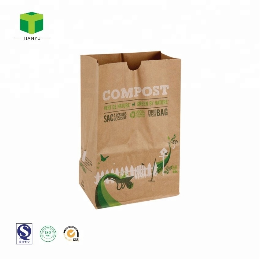 Waterproof compostable paper kitchen food waste bag disposable paper bag with PLA film bag