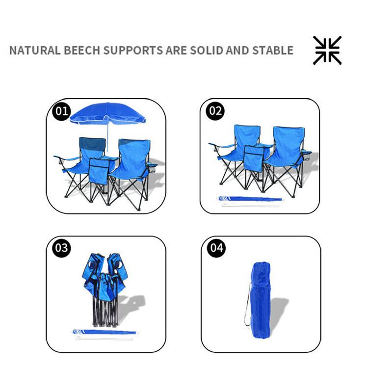 Outdoor Folding Chair Canopy with Sunshade Double Seat Most Comfortable with Cup Holder 2 Person Folding Camping Chair