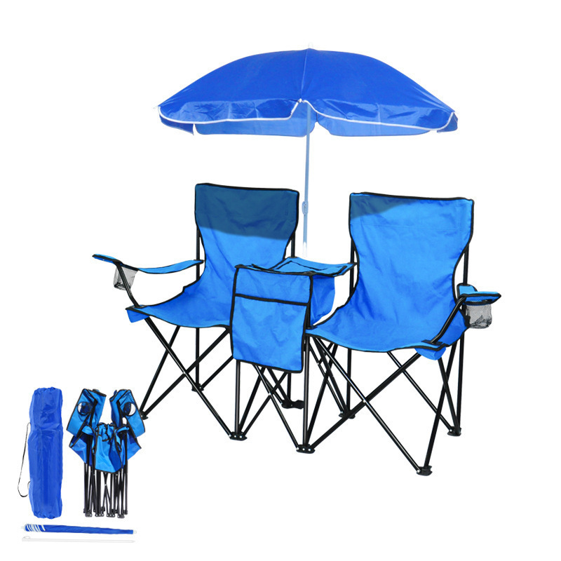 Outdoor Folding Chair Canopy with Sunshade Double Seat Most Comfortable with Cup Holder 2 Person Folding Camping Chair