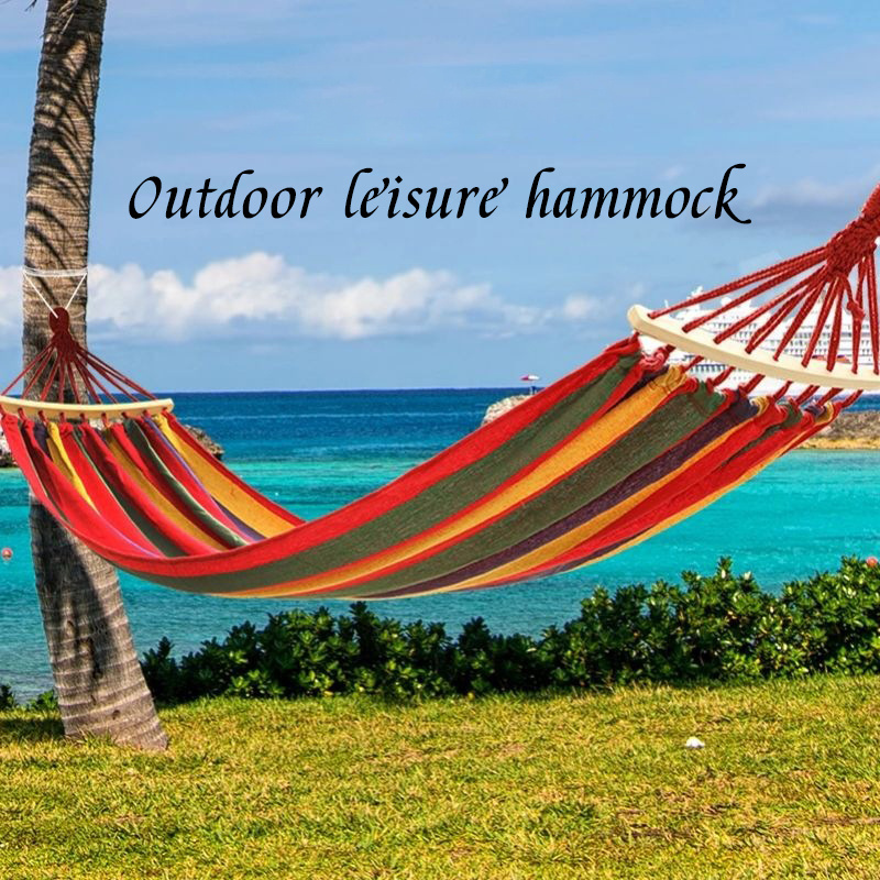 Outdoor Brazilian Hamaca Canvas Cotton Travel Hammocks Beach Swing Bed with Hardwood Spreader Bar Suspended Tree Hammock