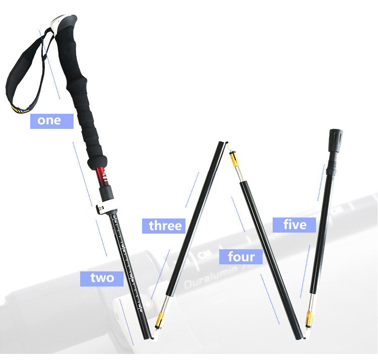 High Quality 5 Sections Walking Sticks Trekking Pole Hiking Camping Aluminum Alloy