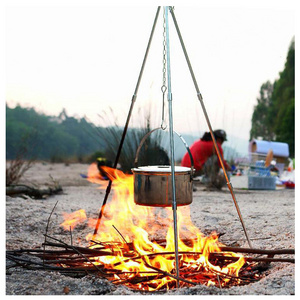 Outdoor Camping Cooking Campfire Tripod Hanging Pot Picnic Fire Bracket Aluminum Alloy Tripod Camping Supplies