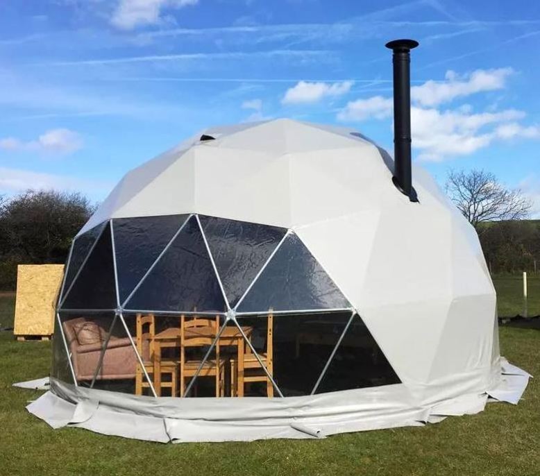 Transparent Garden Igloo 6M Glamping Geodesic Dome Tent With Wooden Door