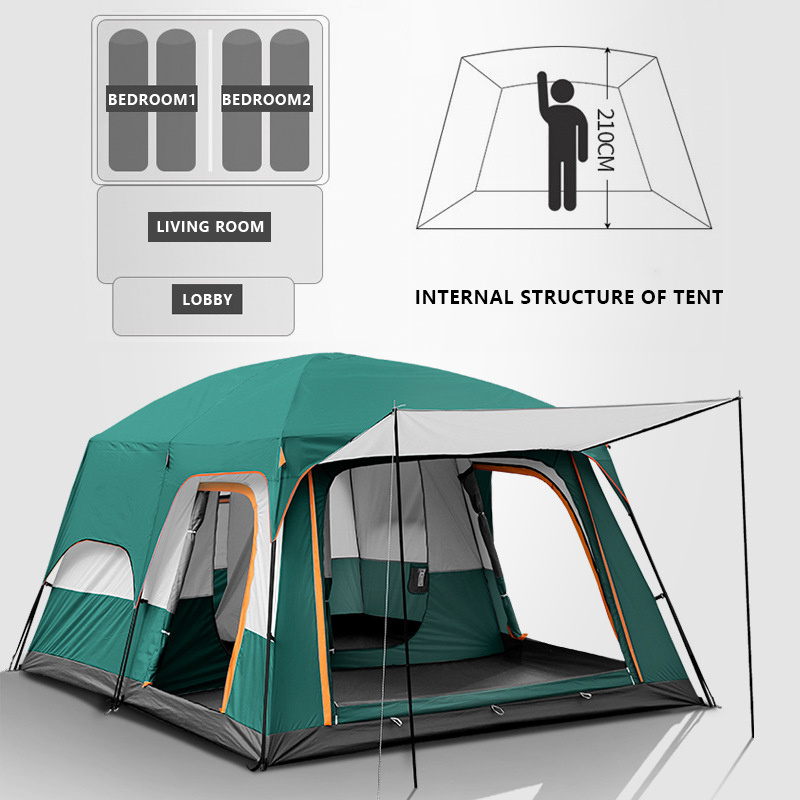 Big Space Camping Tents Double Layers 2 Rooms 1 Living Room Luxury Tent Outdoor Camping 8 10 Person Double Layers Family Tent