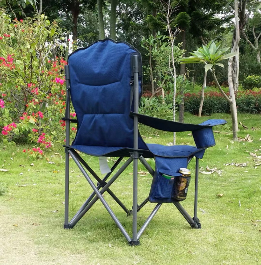 Outdoor Camping Heavy Duty Big Tall Quad Seat Oversized Folding Chair with Cooler bag Capacity Cup Holder